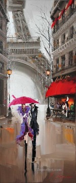 Pareja bajo el paraguas Torre Effel Kal Gajoum París Pinturas al óleo
